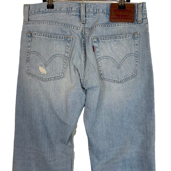 Levi’s Distressed 527 Low Boot Cut Destroyed Light Blue Wash Denim Jeans W32 L30 - Picture 5 of 16